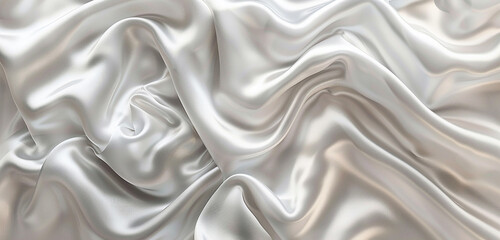 A delicate silk wavy texture in lustrous silver, softly rippling and shimmering over a pristine white backdrop, exuding an aura of modern elegance and sophistication..