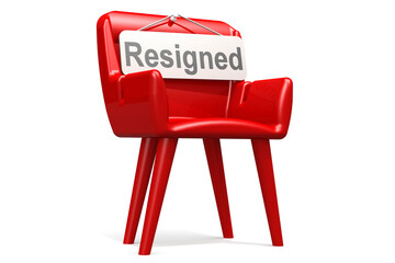 Resigned banner hang on red chair - 798628308