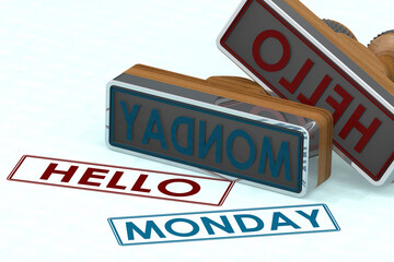 Rubber stamp with hello Monday word - 798628378