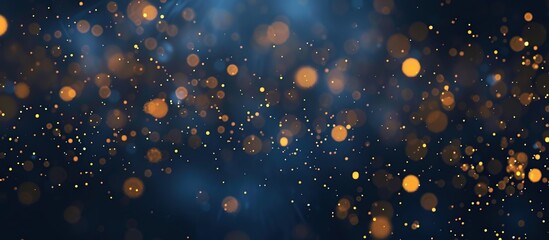 abstract background with Dark blue and gold particle. Golden light shine particles bokeh on navy blue background.