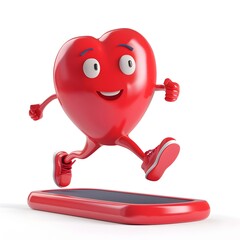 Energetic Heart Character Doing Lively Aerobic Step Workout on Fitness Equipment - 798630513