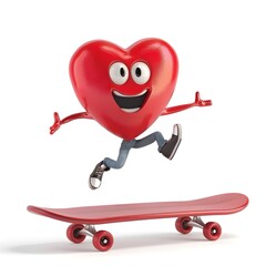 Energetic Heart Shaped Character on Skateboard Performing Trick - 798630517