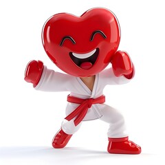 Energetic Heart Character Performing Martial Arts in Karate Uniform on White Background - 798630548