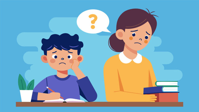 A student with ADHD struggling to concentrate during a lesson but their classmate with dyslexia offers them personalized tips to help them focus.. Vector illustration