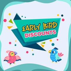 Early bird discounts banner with cute cartoon owls