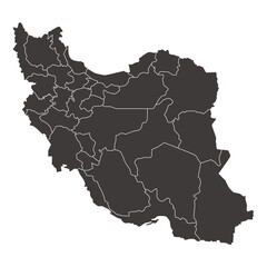 イラン・イスラム共和国の地図、州境入り、モノクロ