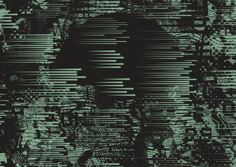 Glitch distorted grungy abstract forms . Cyber punk texture. Halftone dots .Futuristic background . Glitched shapes with dots and lines .Screen print  pattern texture