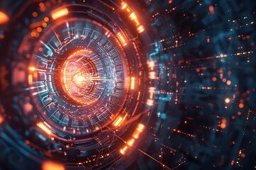 Quantum computing core, glowing with energy, intricate data streams, abstract algorithmic patterns