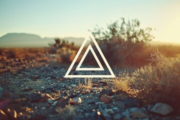 very simple colorful minimalist triangle white logo overlaying a blurry photo of the outdoors of Scottsdale