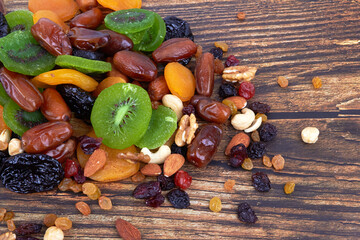 Dry fruits on wood