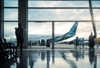 off looking traveler airport taking plane