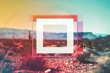 very simple colorful minimalist square white logo overlaying a blurry photo of the outdoors of Scottsdale