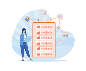 Server maintenance with monitoring tools. Managed server service solution. IT infrastructure monitoring and maintenance. flat vector modern illustration