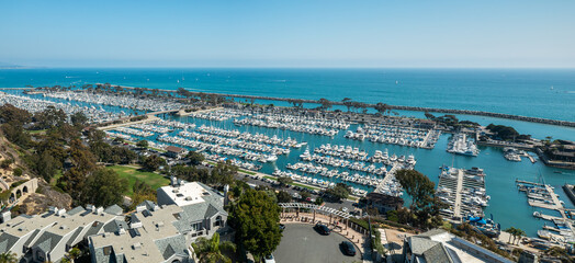 Aerial View of Dana Point Harbor with Boats and Marina