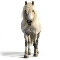 white horse with long hair on white background generative ai