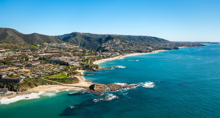 Fototapeta na wymiar Aerial View of Laguna Beach, California Coastline with Clear Blue Waters