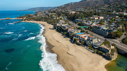 Fototapeta na wymiar Aerial View of Laguna Beach, California: Crystal Blue Waters and Sandy Shores