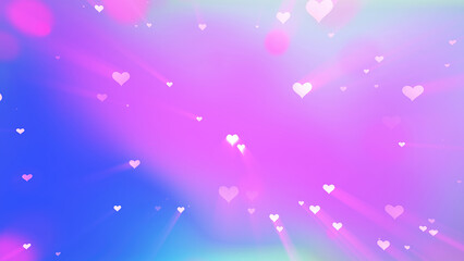 Glowing tender beautiful cute flying love hearts on a blue background for Valentine's Day