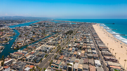 Aerial View of Newport Beach, California: Coastal Community and Marina