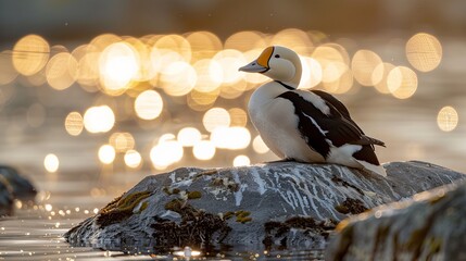 The male king eider is a type of duck. It was spotted in Batsfjord, which is in the northern part of Norway, in Europe. - obrazy, fototapety, plakaty
