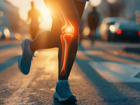 Jogger Probleme mit Knieschmerzen. Arthrose im Knie und Bein, Verschlei&szlig; durch zuviel Sport
