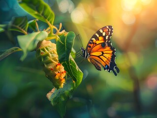 Obraz premium Butterfly Emerging from Chrysalis Symbolizing Transformation and Renewal
