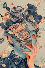 Digital art portrait merging surreal, floral, and mechanical elements, showcasing a contrast between organic and artificial.
