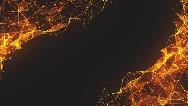 Orange Polygonal Background. Geometric abstract low poly mesh from dots connected by lines. Looped video.