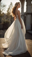 Fototapeta premium Romantic Fluidity: Flowy Skirt Bridal Dress