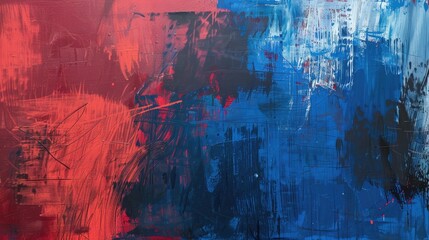 Abstract expressionist brush strokes in red and blue on a large scale