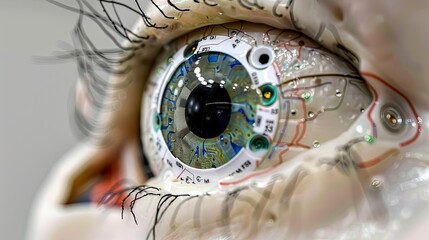 Circuit board inside a realistic eyeball