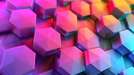 Interlocking Vibrant Geometric Hexagons in Rainbow Spectrum Backdrop for Dynamic Visuals