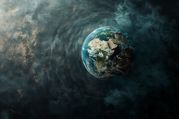 A digital illustration of Earth with visible distress signs like cracks and steam emanating from oceans, representing "global boiling", generative ai
