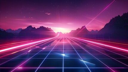 Futuristic Neon Grid Landscape for Tech and Gaming Interfaces