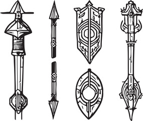 Elegant and antique spear and shield illustration