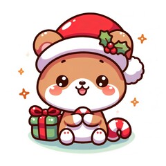 Cute Cartoon with Christmas hat vector illustration
