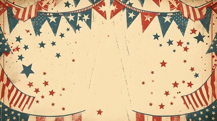 Obraz premium Vintage Patriotic American Poster Style Background with Star-Spangled Banners and White Space for