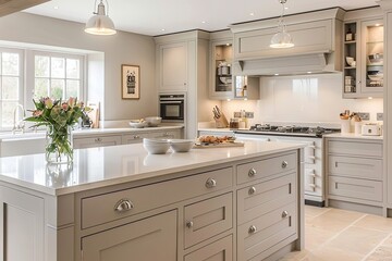 Fototapeta premium Bright and Airy Old-Fashioned Kitchen Counters: Warm Interior Design Inspiration