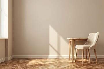 Fototapeta premium Modern Minimalist Apartment Dining Area with Wooden Flooring and Luxurious Comfort Features