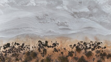 Straight down aerial view of a salt lake in western Australia