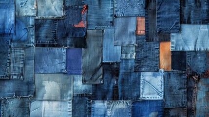 Unique denim patchwork design on a textured background