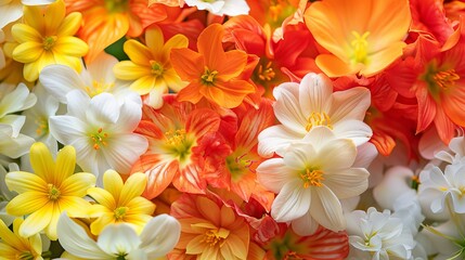 Naklejka premium Vivid summer colors bloom in this floral design, featuring radiant orange, sunny yellow, and pure white blossoms.