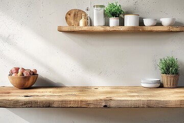 Wooden Kitchen Counter Display: Clean Business Table Texture