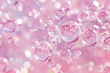 An artistic representation of bubbles and molecules as a background concept for cosmetic products, enhancing the theme of cleanliness and rejuvenation.