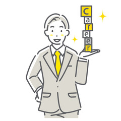 キャリアを積み上げるビジネスパーソン　シンプルでお洒落な線画イラスト