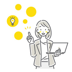 企画を提案する女性社員 シンプルでお洒落な線画イラスト
