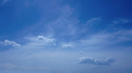 Beautiful nature background. blue sky with white clouds. Full frame of the low angle view of white...