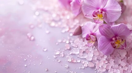 Spa theme with beautiful orchid blossoms and pink sea salt with space for text