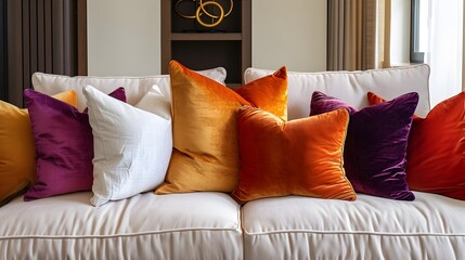 Velvet Jewel Tones Adorn Contemporary Sofa in Cozy Living Room