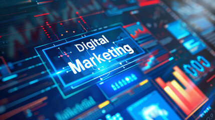 Illustration of "Digital Marketing" inscription on abstract digital background